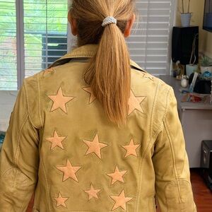 Star-Patterned Leather Jacket in light olive green